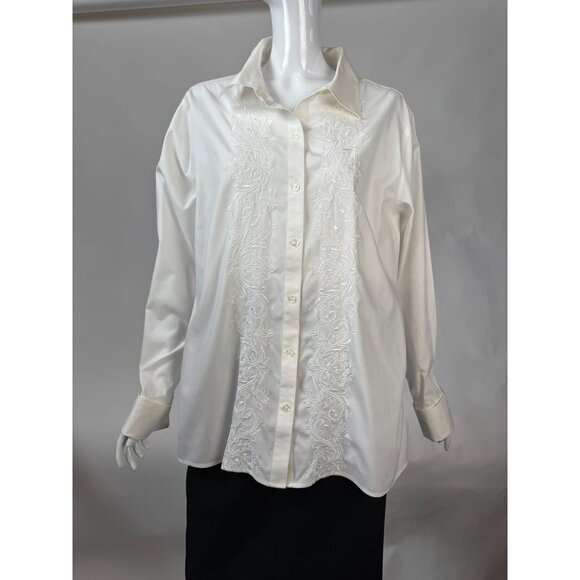 Gold Label Investments Non-Iron White Embroidered Button-Up Shirt 16W 100% Cotto - Picture 11 of 16